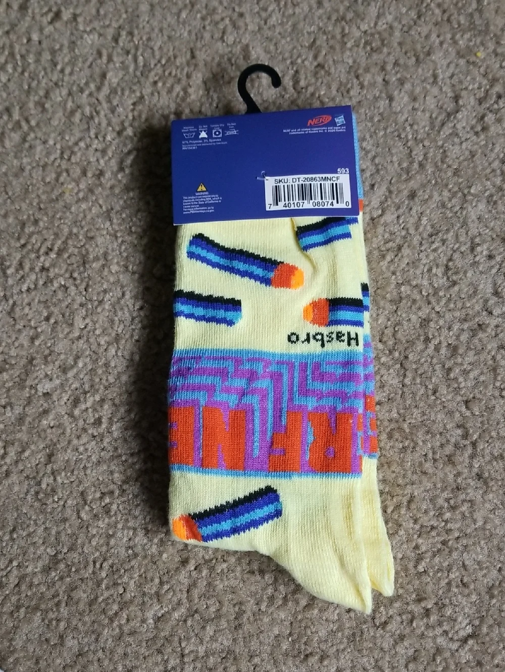 Nerf Men's Yellow Crew Socks with Dart Design